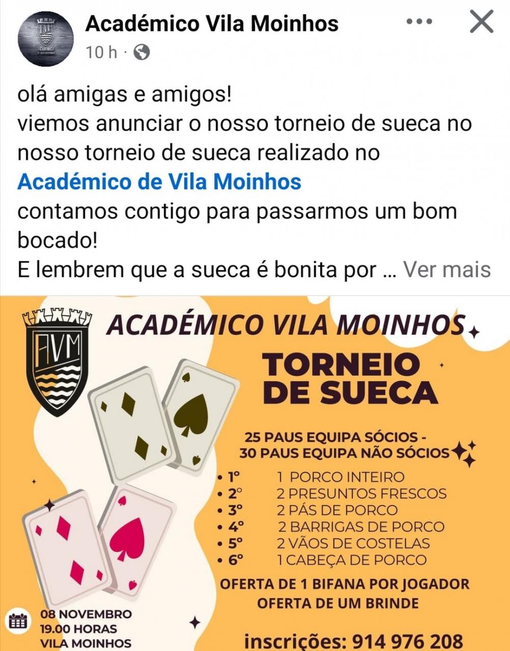 Torneio da Sueca no Académico de Vila Moinhos 